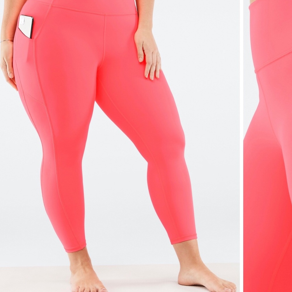Fabletics - Oasis High-wasted 7/8 Leggings. Pure Luxe 2X. Coral Pop (color)